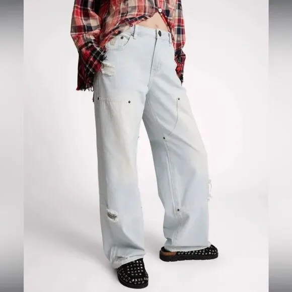 One Teaspoon Jackson Utility Mid Waist Wide Leg Jeans Le Surf 31 NEW - Picture 14 of 14